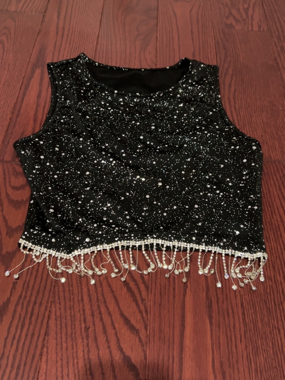 SHEIN Black Speckled Beaded Fringe Crop Top